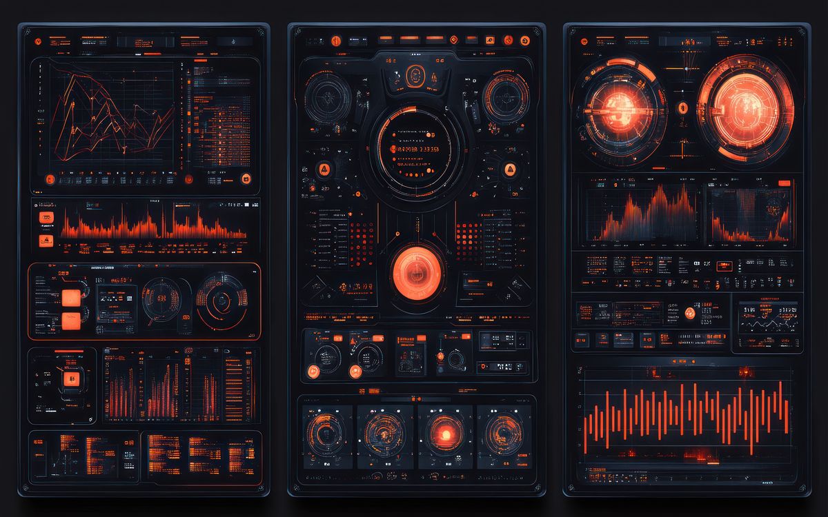 Interactive dashboard panel with layered SVG data visualizations